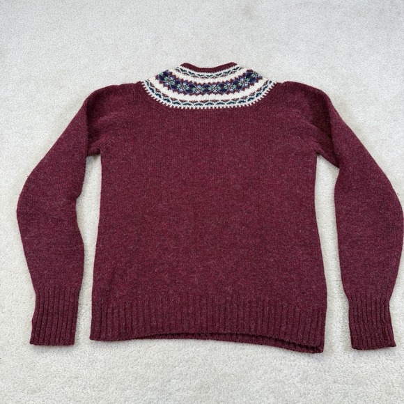 Vtg LL Bean 100% Wool Nordic Fair Isle Henley Sweater Womens Small/38 Maroon - Picture 3 of 9